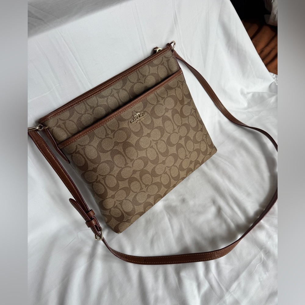 Coach Brown Signature Coated Canvas File Crossbody Bag